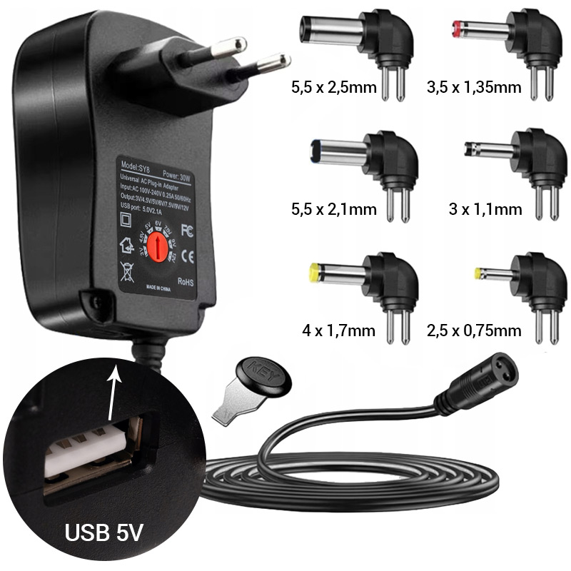 Univerzálny napájací adaptér s reguláciou napätia 30W, 3-12V
